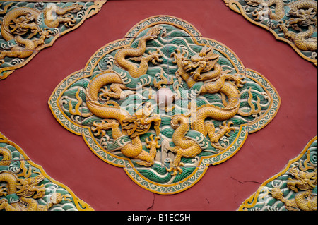 Mural with Dragons Beihai Park Beijing 2008 Stock Photo