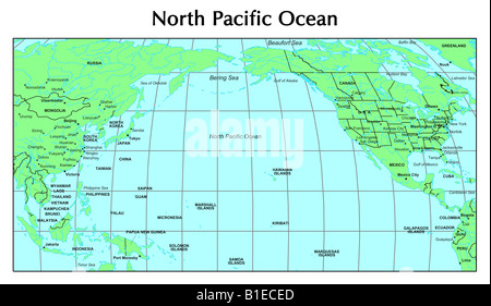 Map with North America, Pacific Ocean, and Atlantic Ocean Stock Photo ...