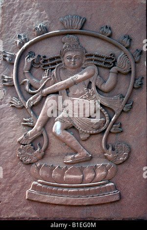 Murals on the wall of a white building in the gardens of Laxmi Narayan Birla Mandir Delhi Stock Photo