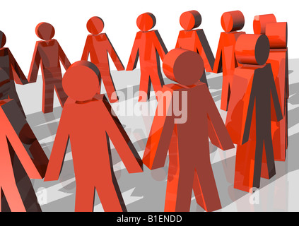 3d rendering of a circle of red men forming a team Stock Photo