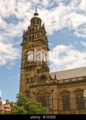 Clock tower and clock on the Victorian Town Hall Sheffield Yorkshire England UK Stock Photo