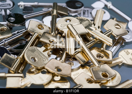 Mix of mortice and cylinder yale, chubb and union key blanks, uncut, keys key  symbol of security safety protection password id Stock Photo