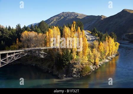 Autumn Colours Victoria Bridge Kawarau River Kawarau Gorge South Island New Zealand Stock Photo