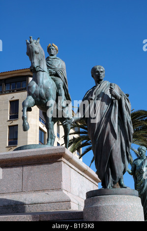 Statue of Napoleon Bonaparte on horseback, surrounded by his four brothers, Ajaccio, Corsica Stock Photo