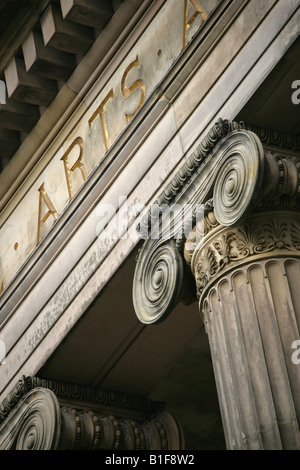 City of Preston, England. Close up view of  the James Hibbert designed Neo-classical style Harris Museum and Art Gallery. Stock Photo