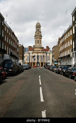 View down Wyndham Place to St Marys church in Marylebone, London Stock Photo
