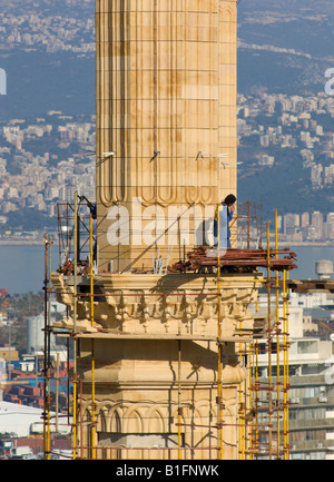 Minaret of Beirut's Al Amine mosque under construction Stock Photo