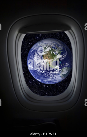 View of earth from spacecraft window Stock Photo