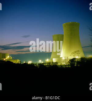 Cooling towers of a nuclear power plant at dusk Stock Photo