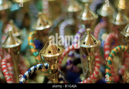 Copper Shisha pipes for sale in the Grand Bazaar of Istanbul, Turkey. Stock Photo