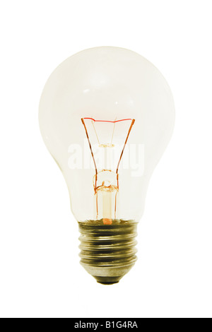 Glowing filament in light bulb on white background Stock Photo