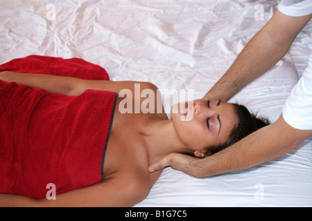 Overhead view of a young woman having massage Stock Photo