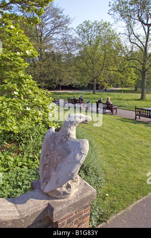 Stone statue of eagle on steps overlooking Waterlow Park Highgate London England UK Stock Photo