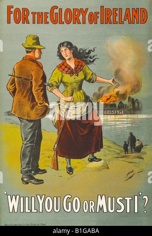 First World War chromolithographic recruiting poster printed in Dublin and aimed at convincing young Irishmen to join the army. Stock Photo
