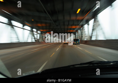 Driving eastbound on the Bay Bridge towards Oakland, San Francisco CA Stock Photo