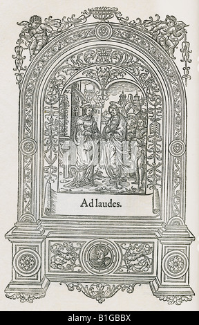 Facsimile of Ornamented title page by Geofroy Tory. From De Natura Stirpium Libri Tres Joanne Ruellio Authore Stock Photo