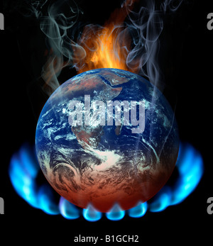 Earth on gas light is warmed up and is smoking Stock Photo