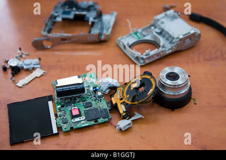 Photo of disassembled Nikon digital camera displaying all major components Shot June 2008 Stock Photo
