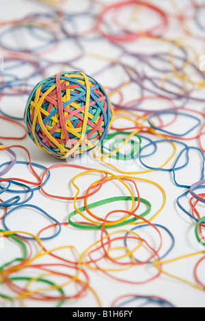 Rubber band ball and rubber bands Stock Photo