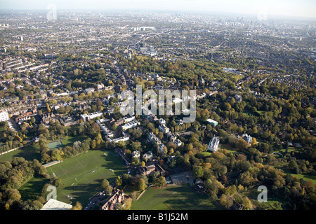 Aerial view south east of Highgate School and Sports Ground and suburban houses Highgate London N6 England UK Stock Photo