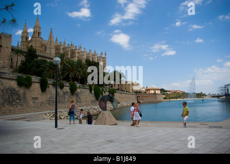 Le Seu cathedral dated in 14th century in Palma de Mallorca on the hill overlooking south coast of Mallorca Spain