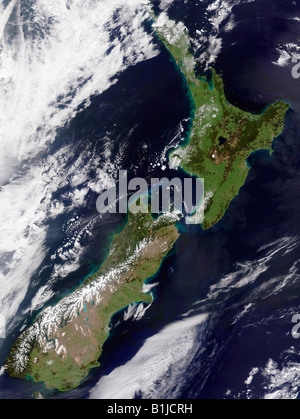 Satellite view of New Zealand Stock Photo