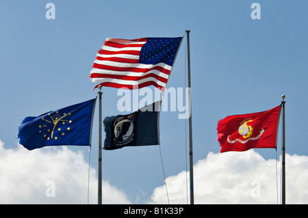 Tattered Flags Waving in a Breeze in Washington County Indiana Stock Photo