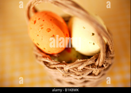 Easter eggs in a basket Stock Photo