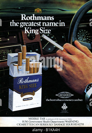 1978 Rothmans Cigarette Magazine Advertisement with Government Health Warning and Tar Level FOR EDITORIAL USE ONLY Stock Photo