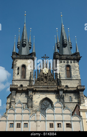 Twin towers; astronomical clock;Church of Our Lady before Tyn, Staromestske Namesti, Praha 1, Czeck Republic, Europe. Stock Photo
