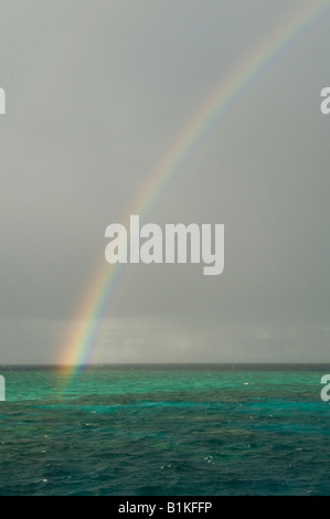 Rainbow over Great Barrier Reef, Queensland, Australia Stock Photo