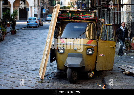 Piaggio ape parked on a street in Catania, Sicily, Italy Stock Photo