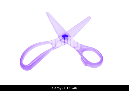 Purple color plastic scissors isolated on white background Stock Photo