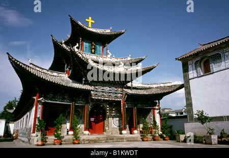 Aug 15, 2006 - Christian church built like a pagoda in Dali (Old Town) in the Chinese province of Yunnan. Stock Photo