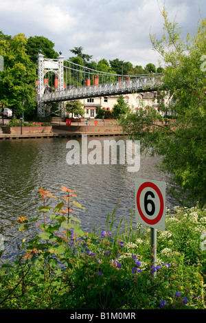The Queen's Park Suspension Bridge River dee flowing through the city of chester, cheshire england uk gb Stock Photo