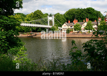 The Queen's Park Suspension Bridge River dee flowing through the city of chester, cheshire england uk gb Stock Photo