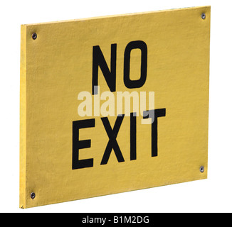 A yellow no exit sign cut out on a white background Stock Photo