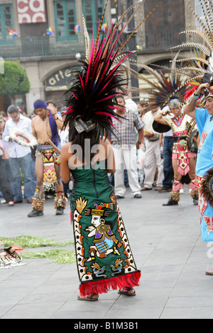 Mexican Dancers in Aztec Costume, Zocalo Square, Plaza de la Constitucion, Mexico City, Mexico Stock Photo