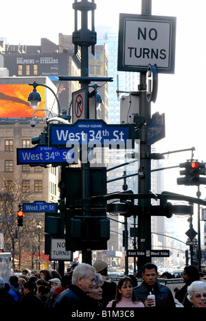 Street signs at Herald Square New York City Stock Photo