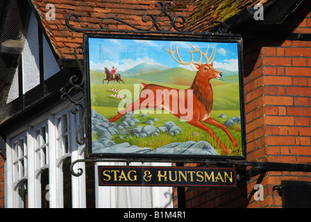 Stag & Huntsman Pub sign, Hambleden, Buckinghamshire, England, United Kingdom Stock Photo