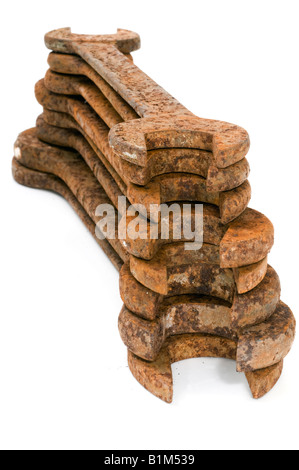 A pile of old rusty worn out imperial open end spanners Stock Photo