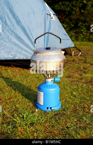 Boiling water for breakfast whilst camping Stock Photo