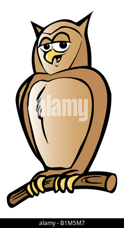 Owl bird on a tree branch. Ink black and white drawing Stock Photo - Alamy