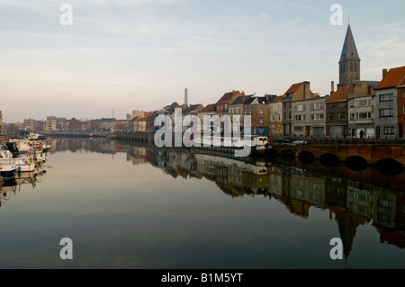 Leie river embankment in Ghent Belgium Stock Photo