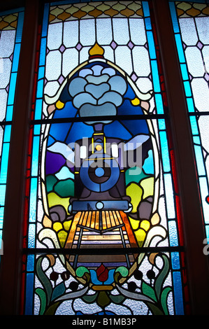 Stained Glass Window Historic Railway Station Dunedin Otago South Island New Zealand Stock Photo