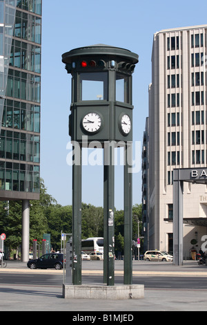 Berlin Germany Potsdamer Platz replica reconstruction of the first traffic lights in Europe Stock Photo