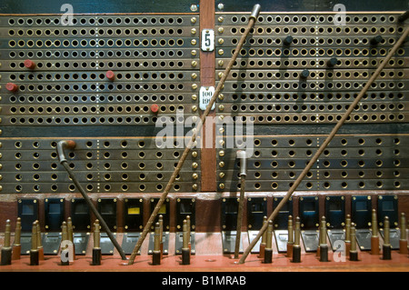 Old telephone switchboard with cables