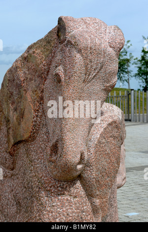 'Heavy Horse and Foal, 2007', (detail),  outdoor sculpture by Ronald Rae. Falkirk Wheel, Falkirk, Stirlingshire, Scotland. Stock Photo