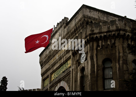 Turkish university in Istanbul, with a fluttering flag Stock Photo