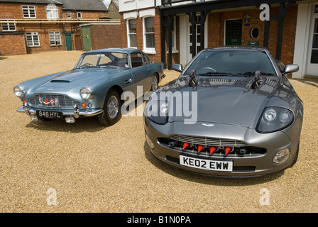 James Bonds' Aston Martins outside the Tickford Road factory, Newport Pagnell, Buckinghamshire, UK Stock Photo